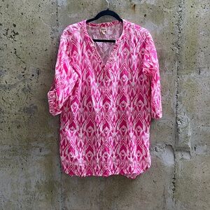 Hatley Ikat Bathing Suit Cover Up / Tunic Blouse, Pink / White, Small